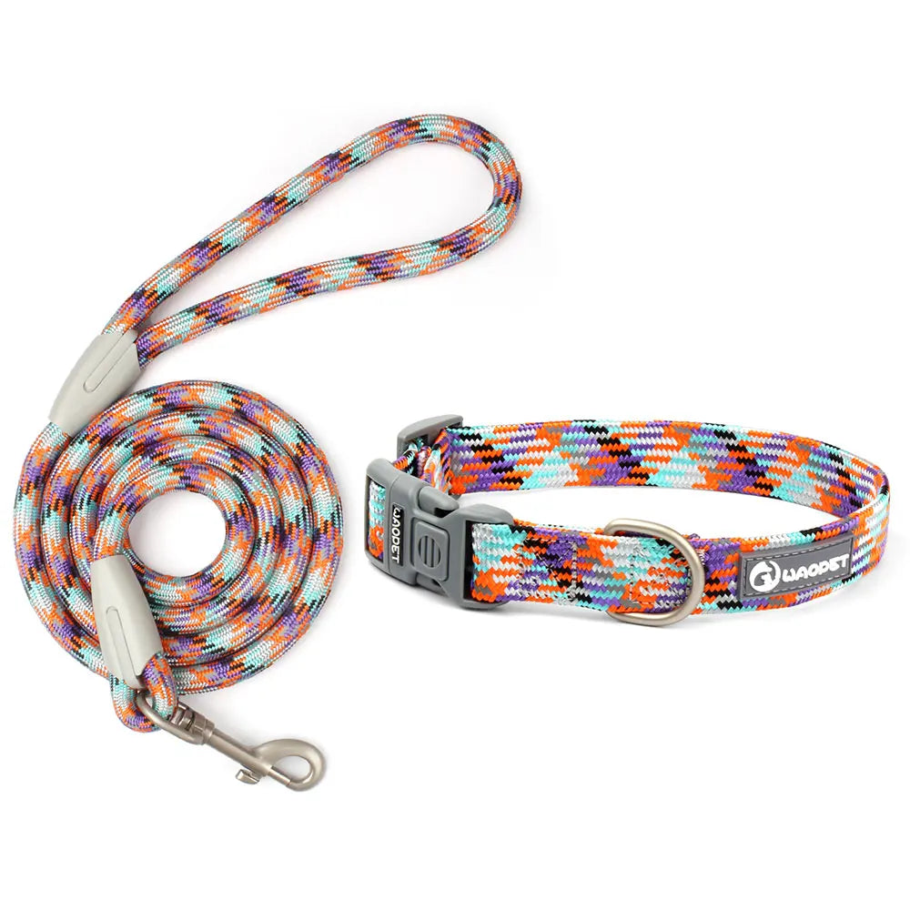 Leashes and Collar Set for Dogs Reflective Plaid Pattern