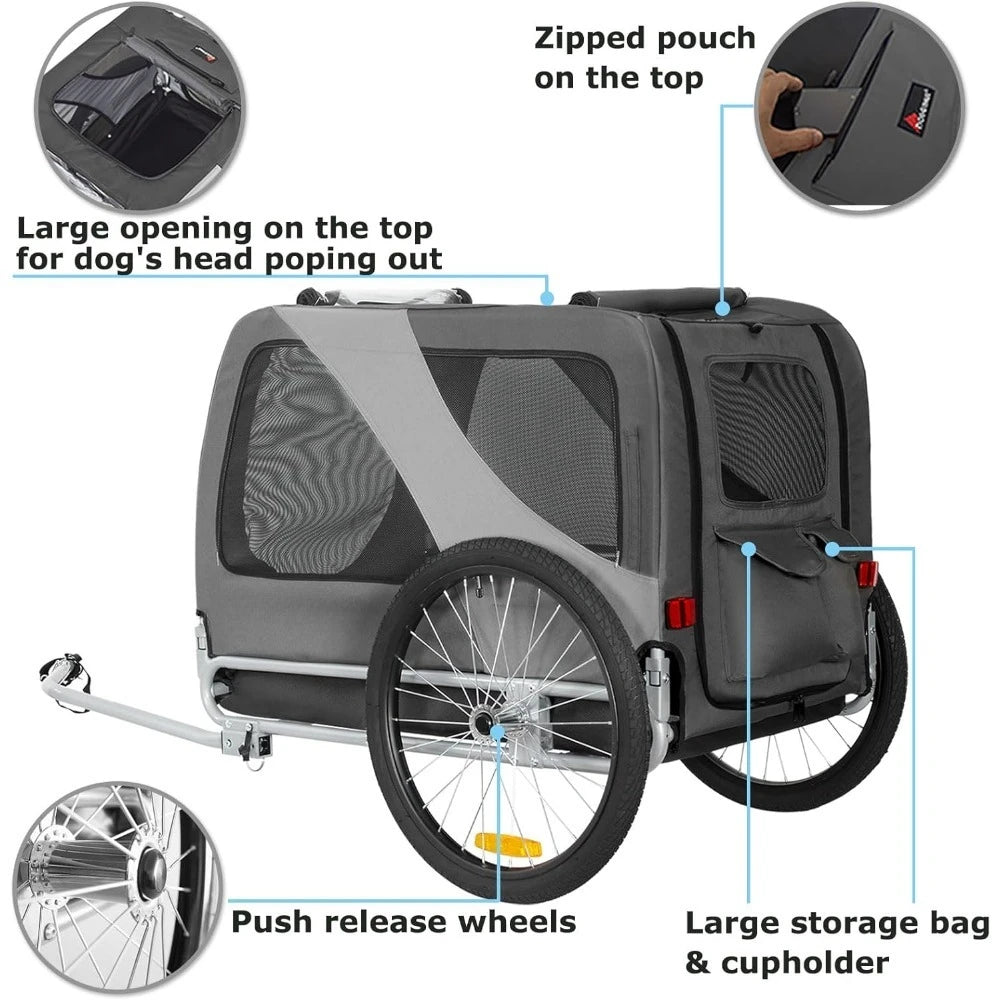Pet Bike Trailer For Dogs Up To 100 Lbs With Durable Carrier