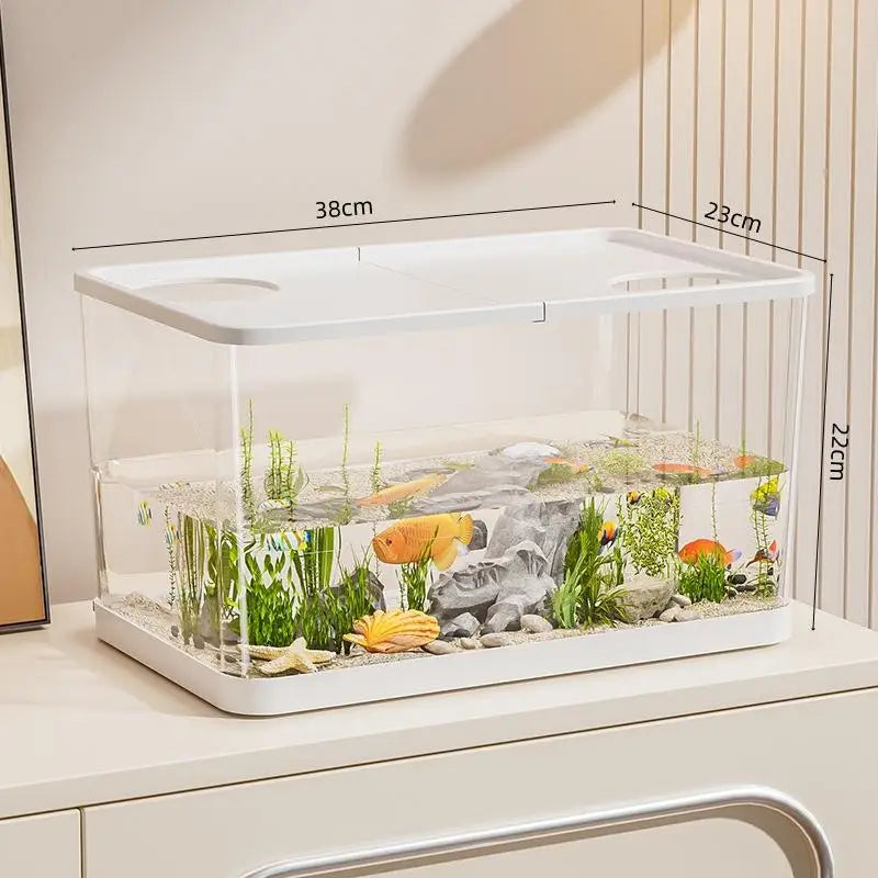 Transparent Mini Fish Tank With Lid For Desktop Aquarium Decor