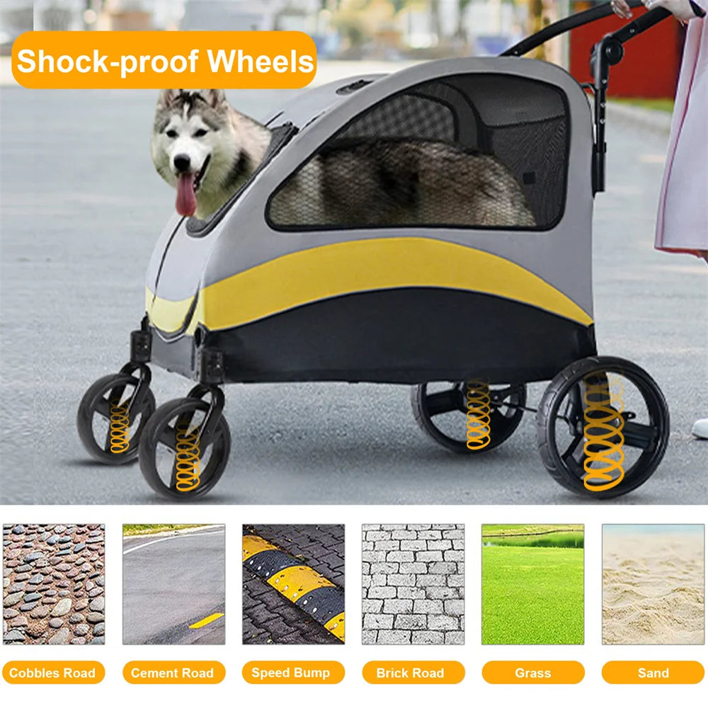 Premium Dog Stroller Pram 4 Wheel Foldable Cart For Pets