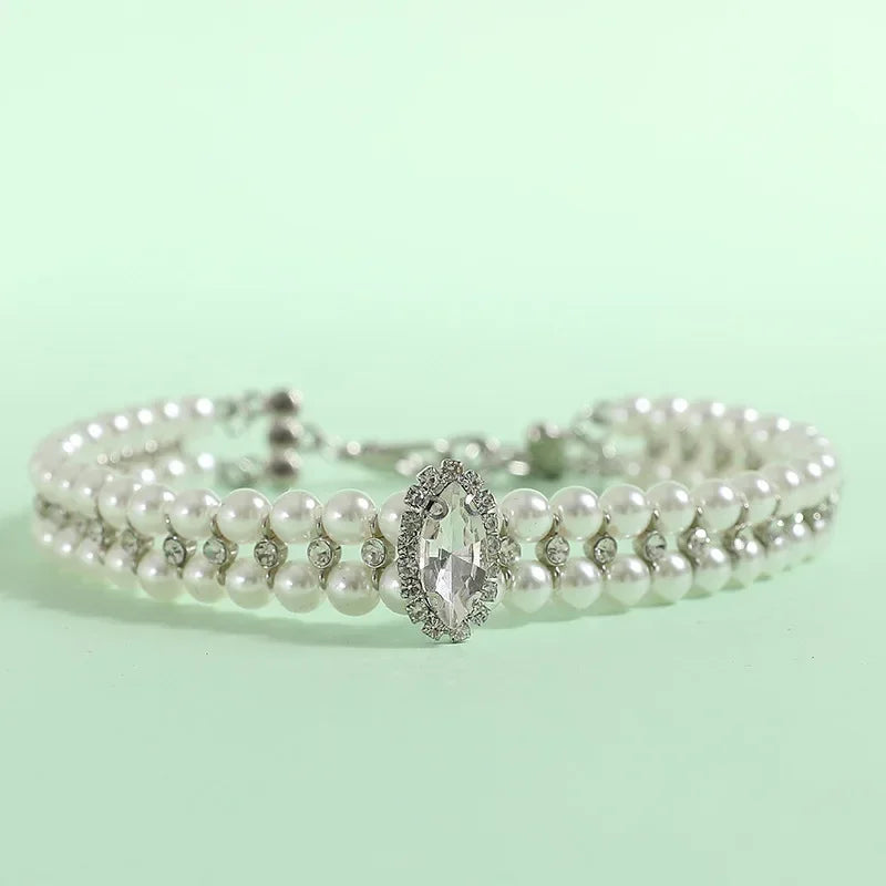 Luxury Pearl Necklace Rhinestone Collar For Cats And Dogs