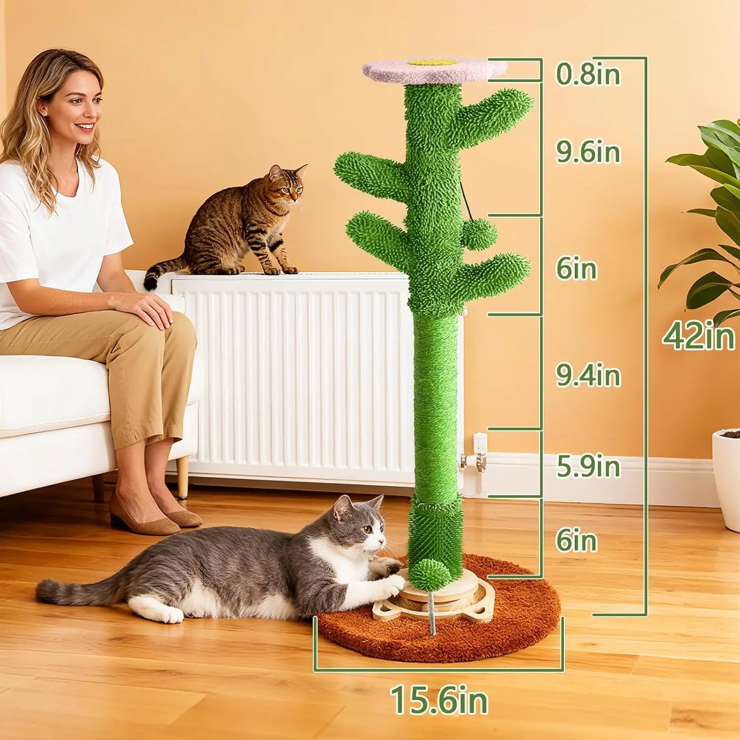 Diy Cactus Cat Scratching Post With Brush Ball Toy Sisal