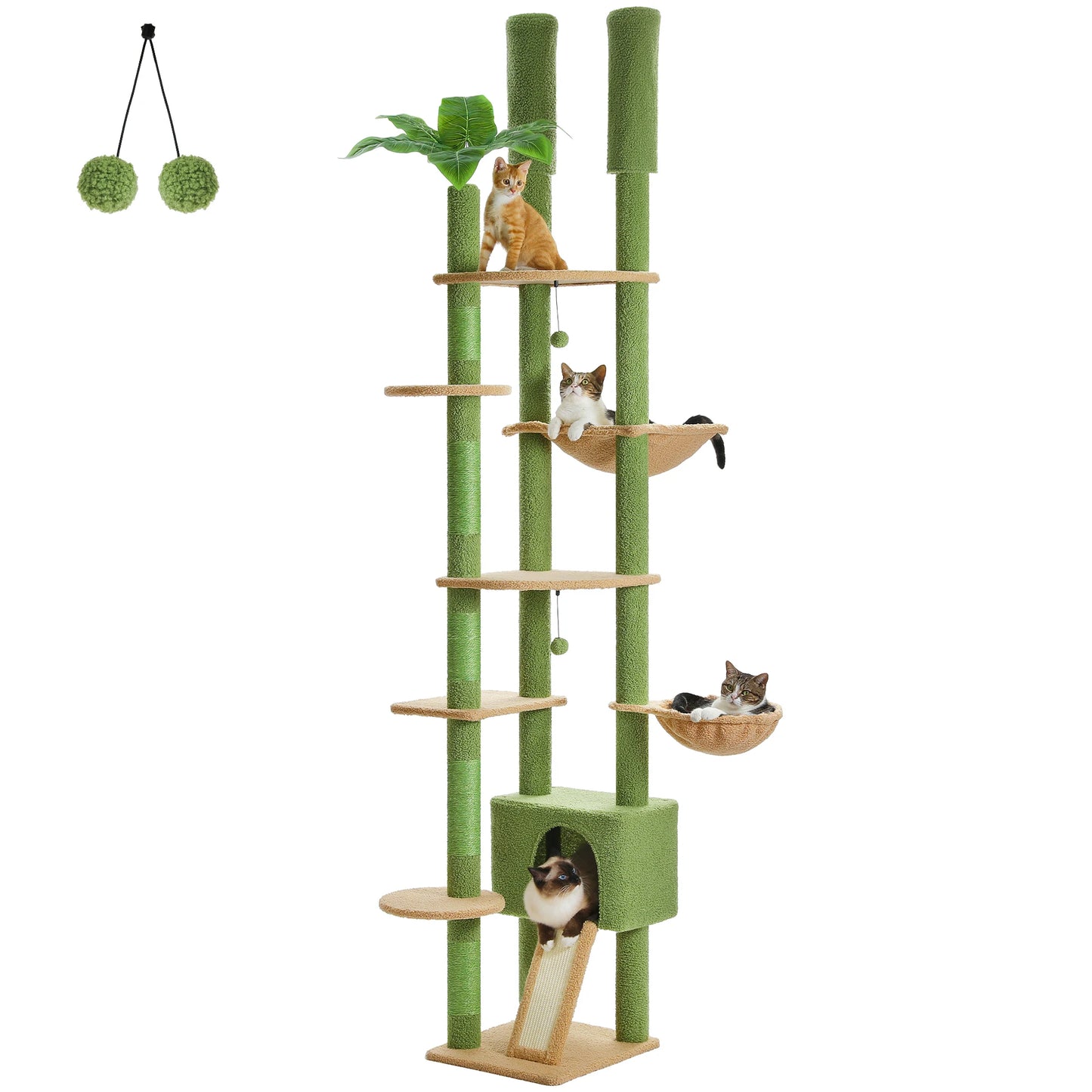 PAWZ Road Adjustable Wooden Cat Tree With Hammock Sisal Posts