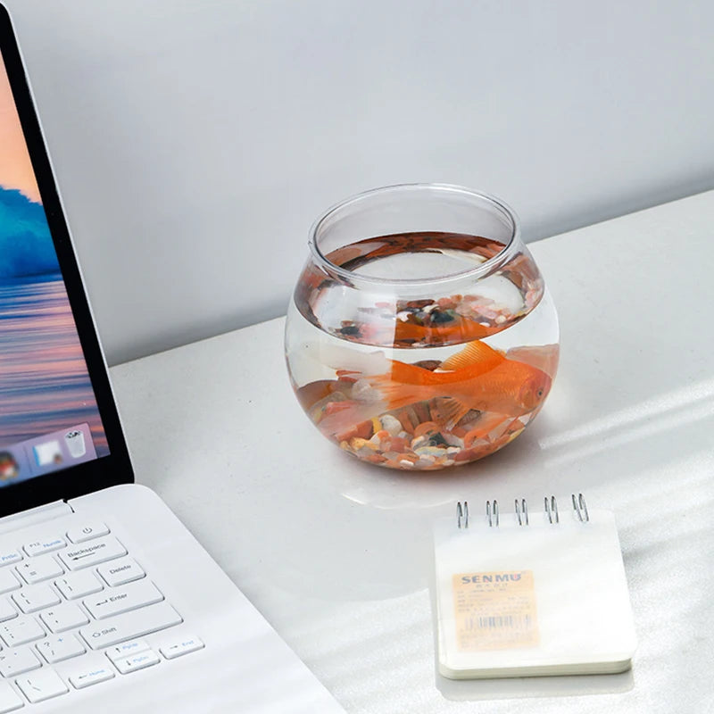 Portable Plastic Round Fish Bowl Desktop Aquarium For Home Office