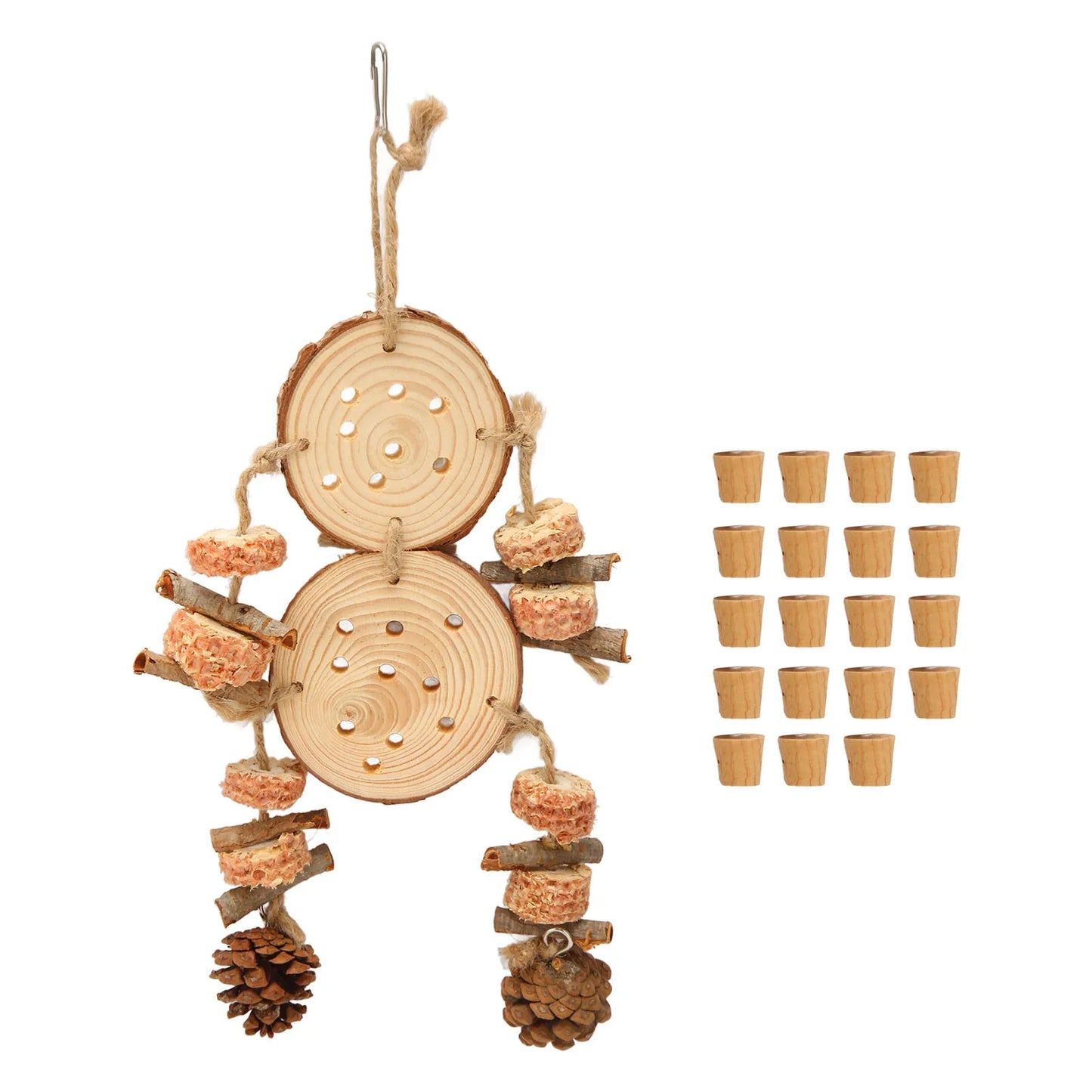 Wooden Puzzle Bird Chewing Toys Corks Logs Pine Cones Cobs
