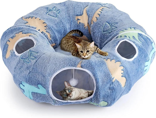 Maxetodo Foldable Cat Tunnel With Washable Bed 4 Entry Points