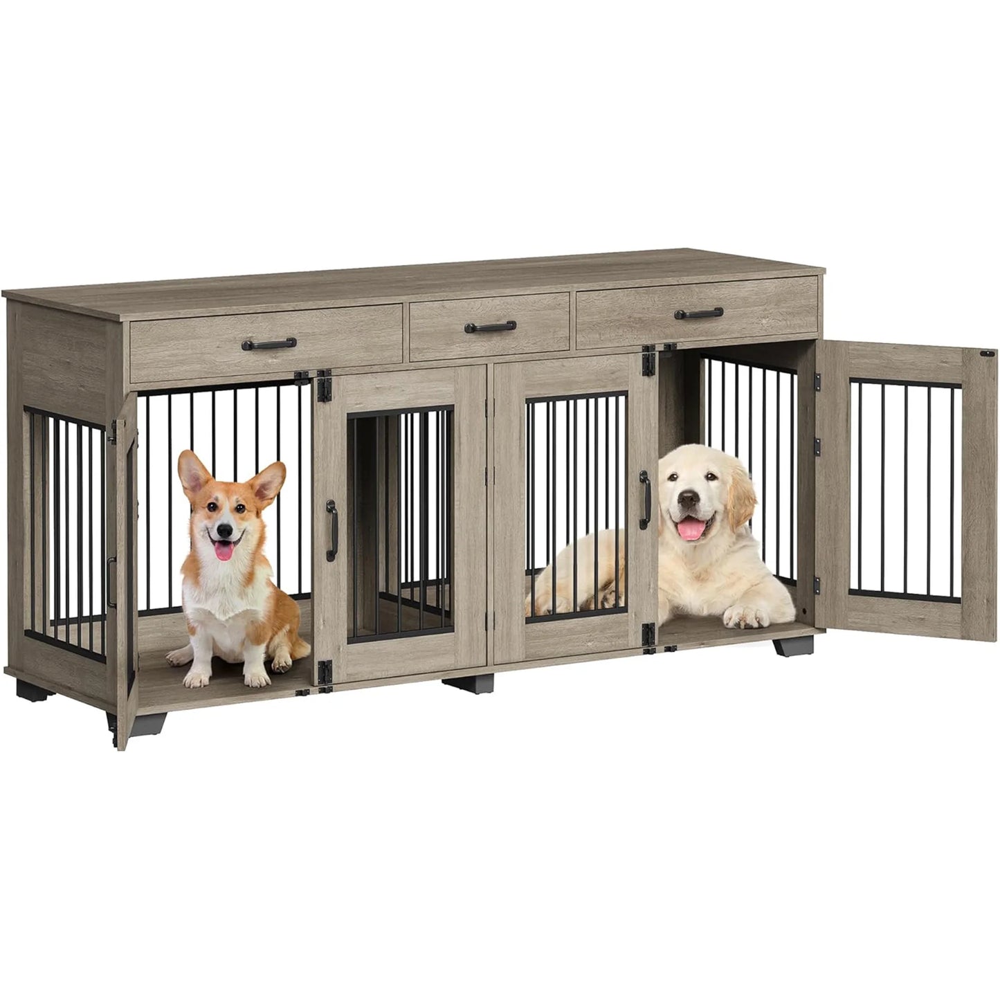 HiMISS Heavy Duty Double Dog Crate Furniture With Divider
