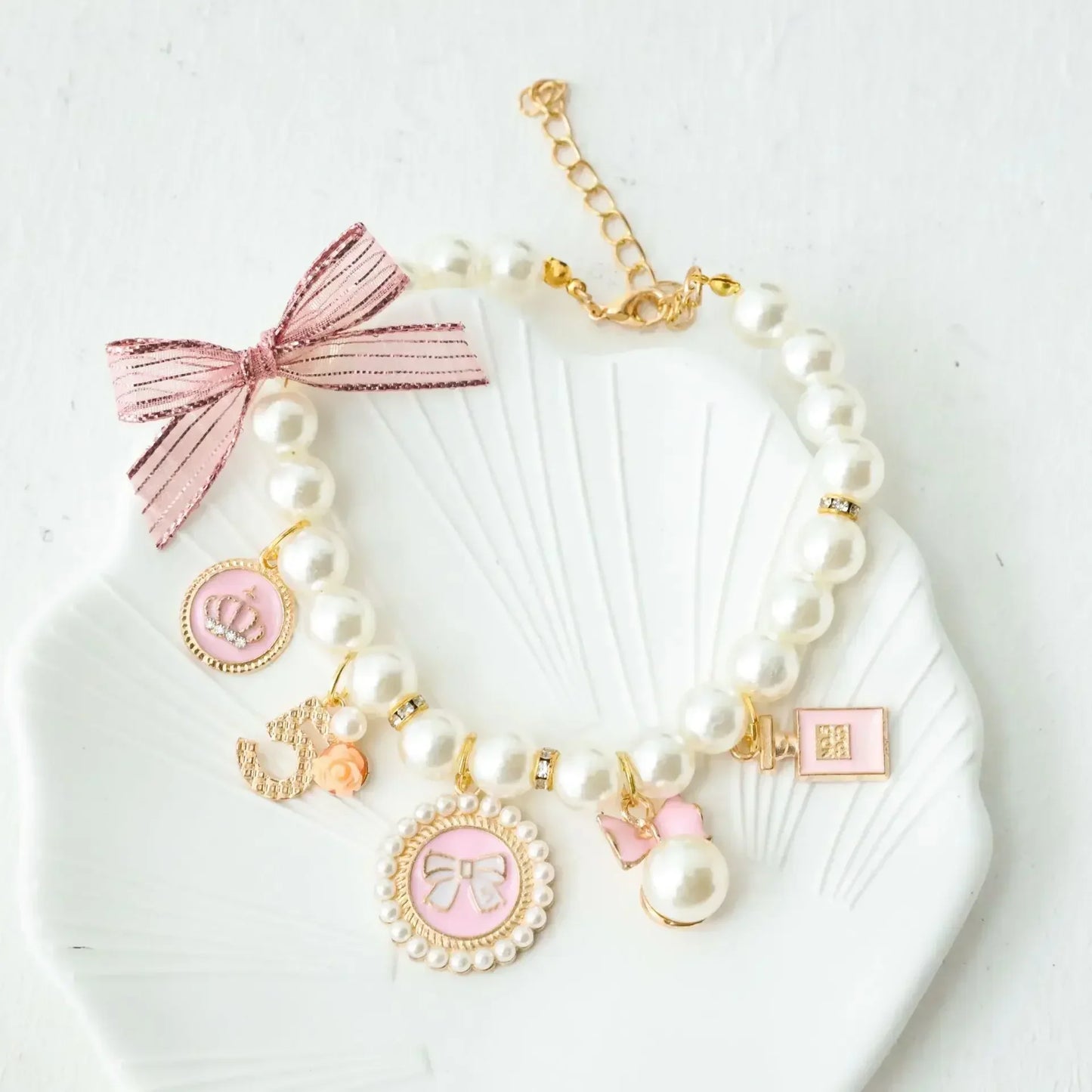 Pet Bow Pearl Collar Jewelry With Rhinestone For Cats And Dogs
