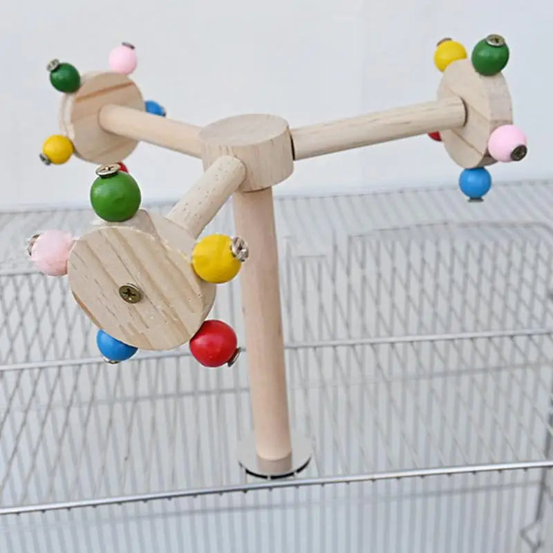 Wood Perch Toy With Rotating Balls Interactive Bird Stand