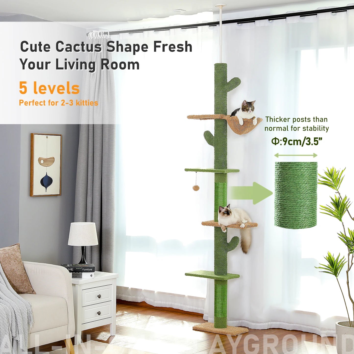 PAWZ Road Cat Tree 5 Tier Floor To Ceiling Hammock