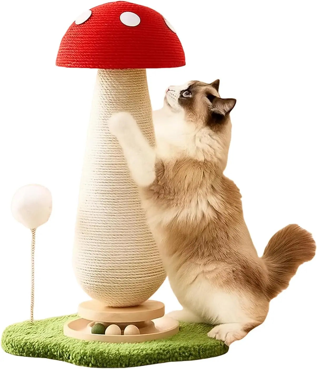 Mushroom Cat Scratching Post With Sisal Ball And Wood Tower