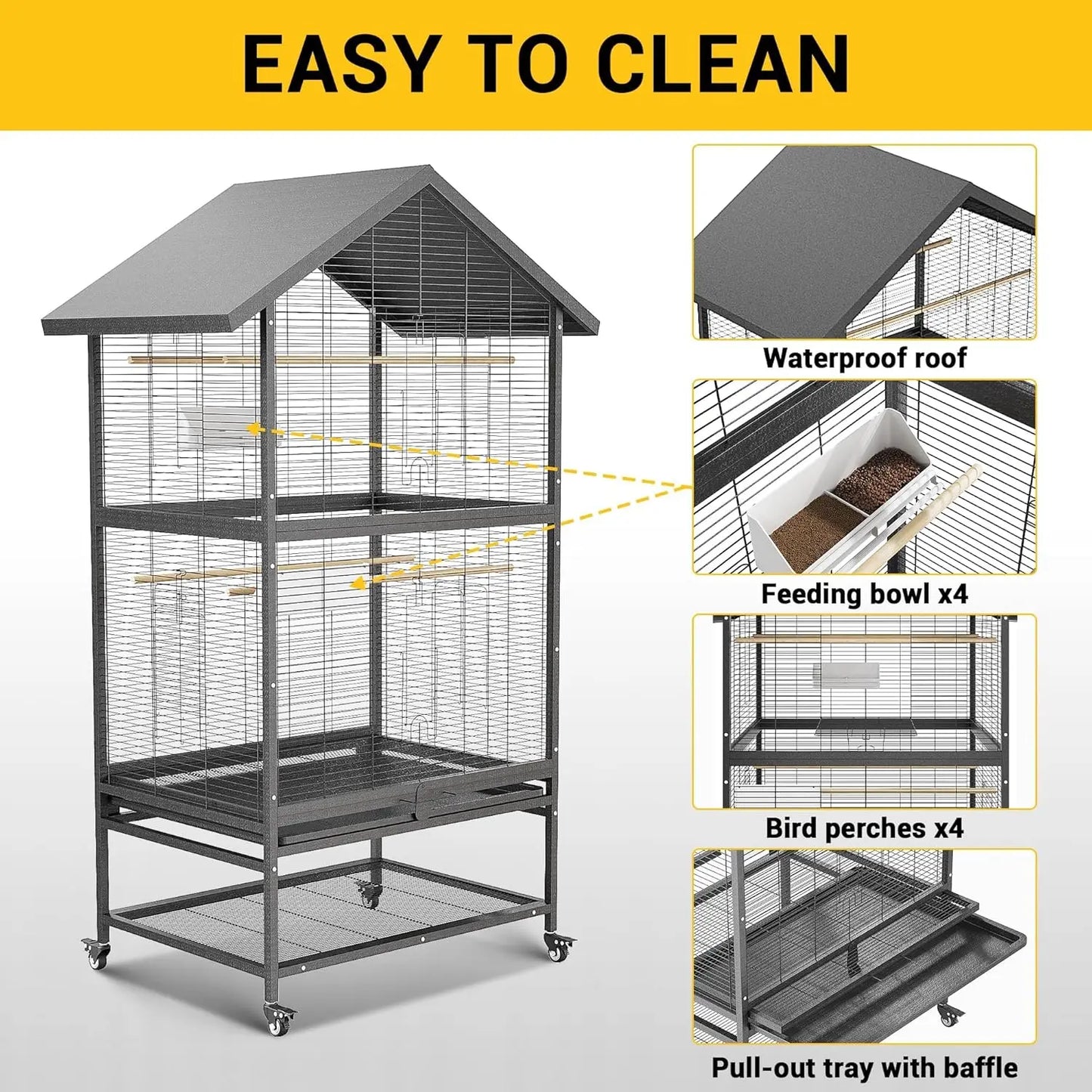 HiMISSCN Steel Parrot Breeding Cage for Large Birds With Casters