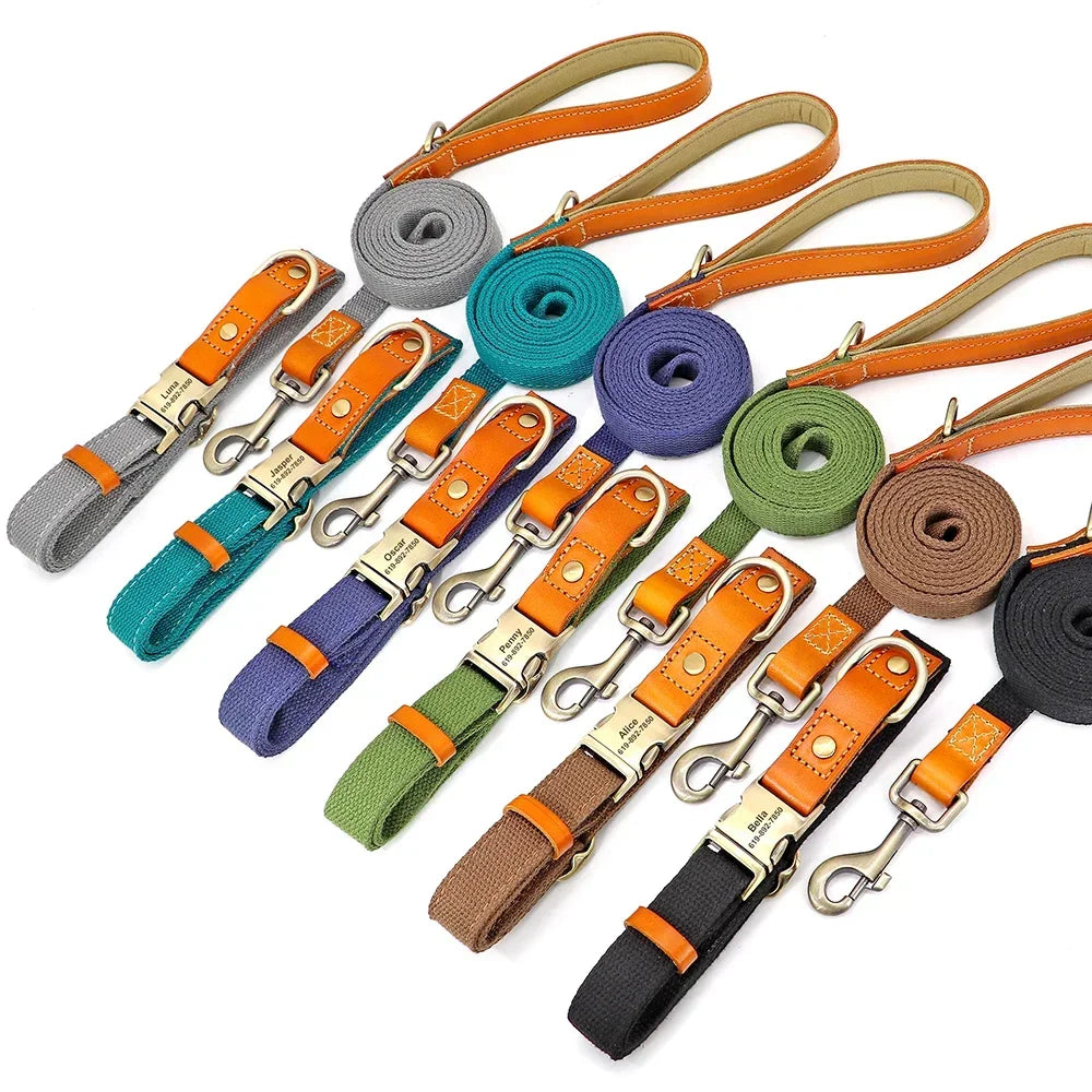 Pet Artist Nylon Custom Dog Collar Leash Set With Nameplate