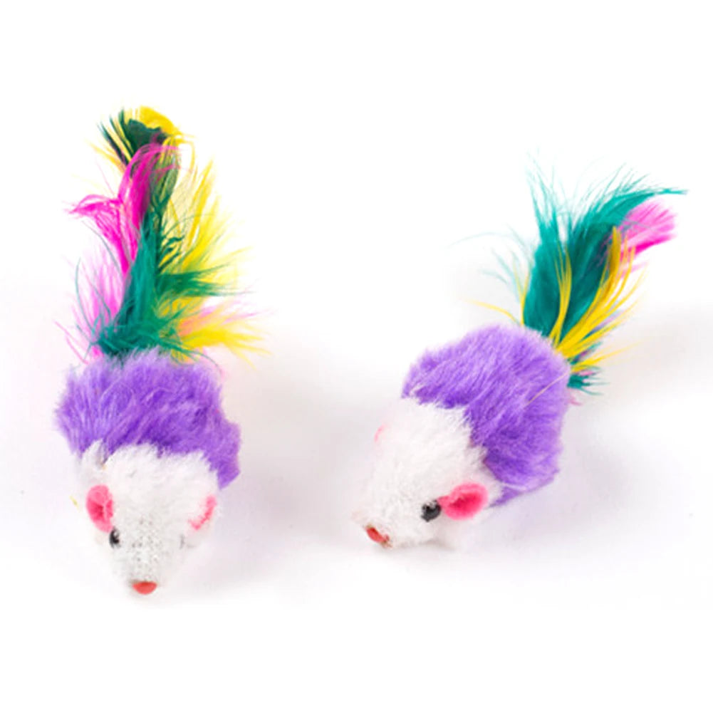 Shunmaii Plush Cat Mouse Toys Rattle Set 10 Feather Mice