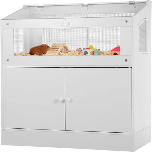 HiMISSCN Hamster Cage with Storage Cabinet and Easy View Panels