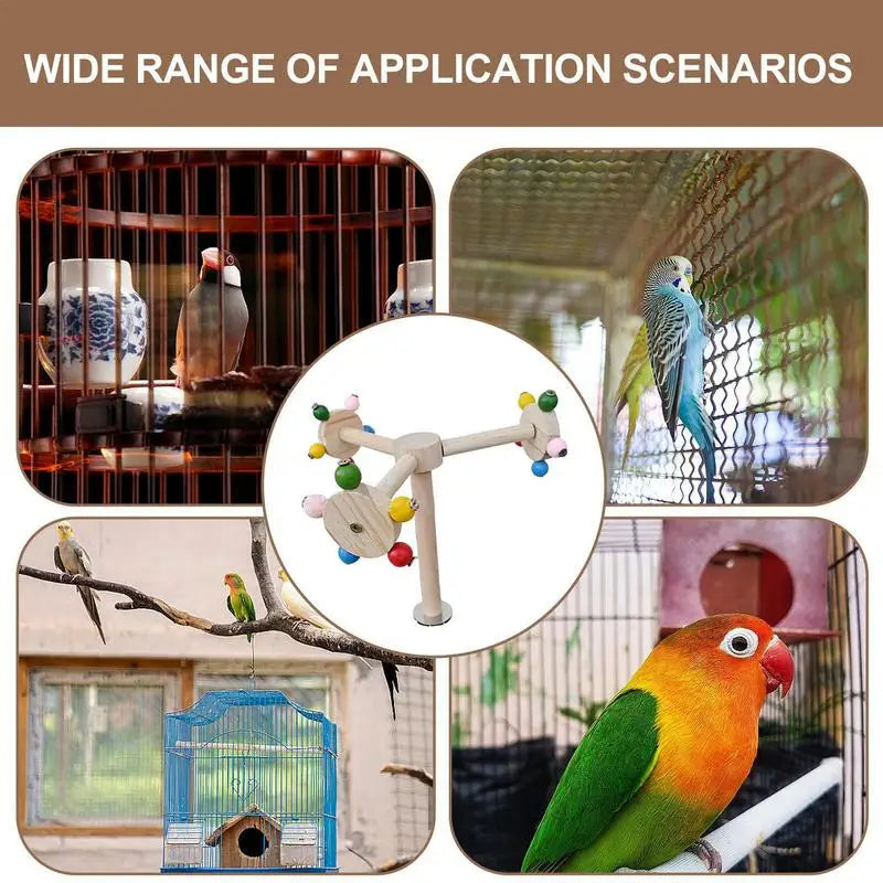 Wood Perch Toy With Rotating Balls Interactive Bird Stand
