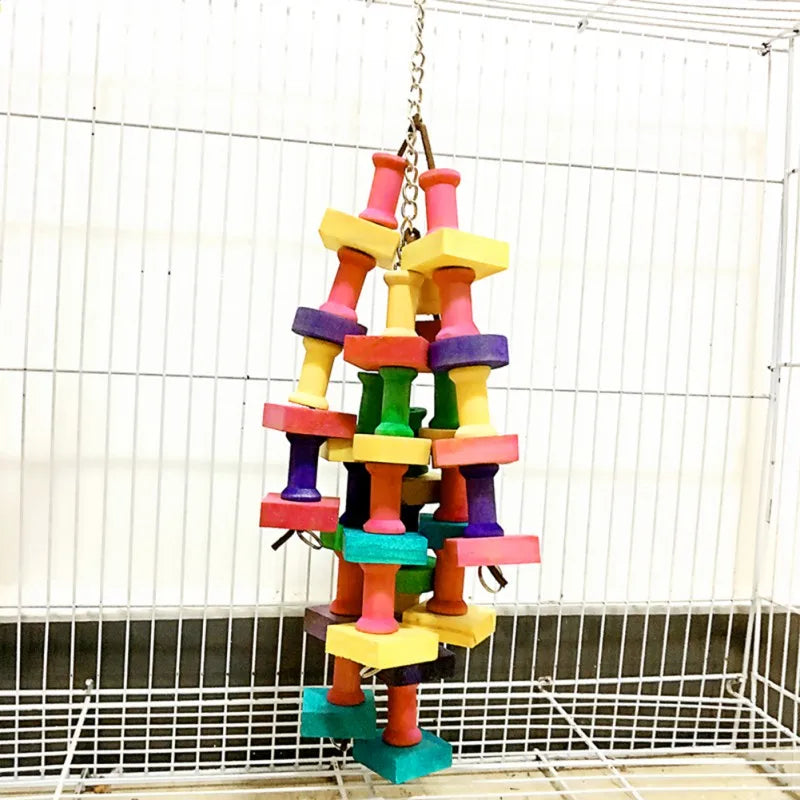 Wood Parrot Chewing Toy For Cage Hanging Swing Climb
