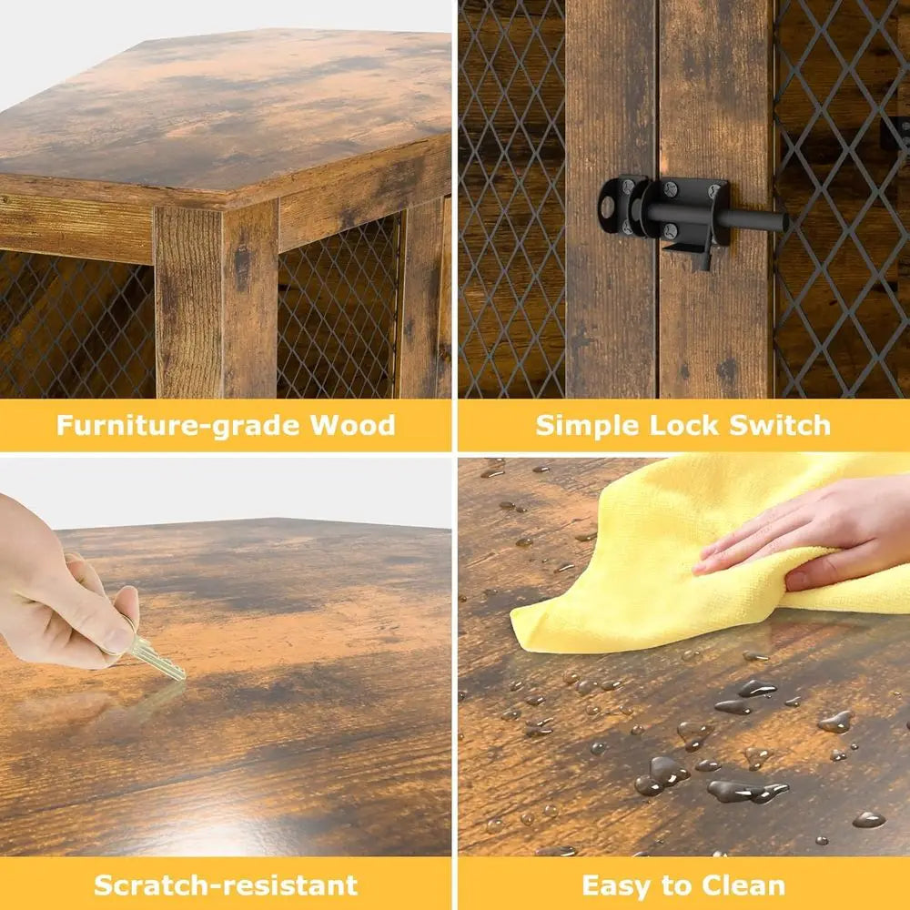 Wooden Dog Crate End Table With Mesh For Indoor Use