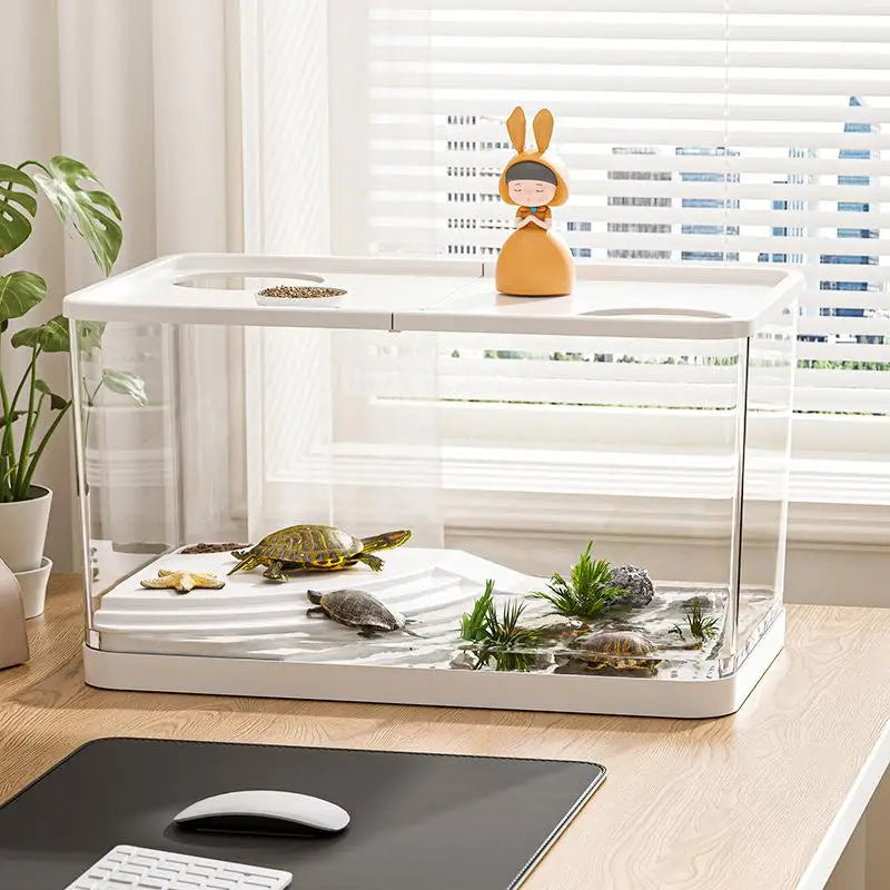 Transparent Mini Fish Tank With Lid For Desktop Aquarium Decor