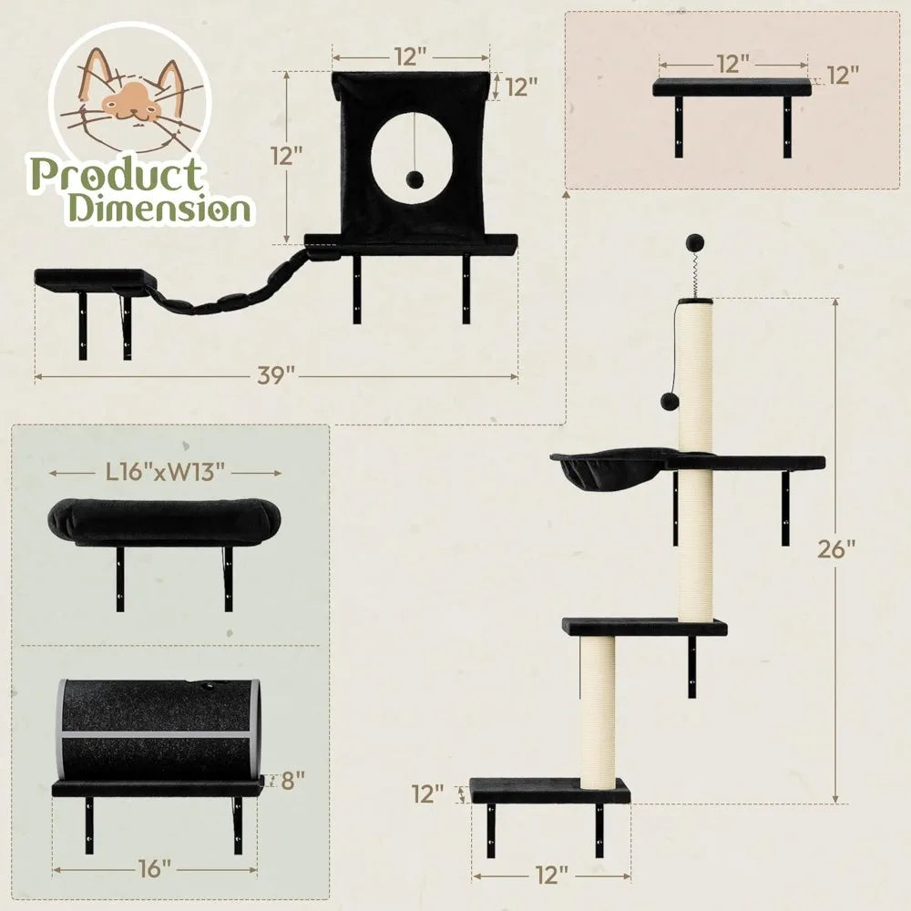 Wall Mounted Cat Climbing System House Tunnel Bridge Scratching Post