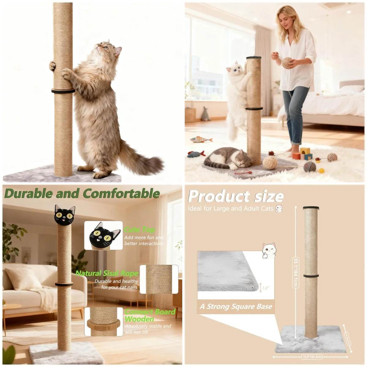 Cat Scratching Post Sisal and Plush Pad for Indoor Cats