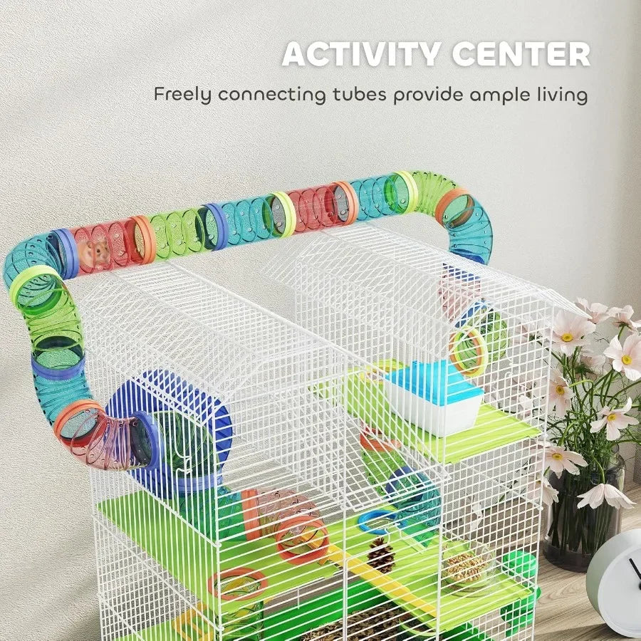NONECN Hamster Cage 5 Tier Habitat Tunnels And Water Bottle