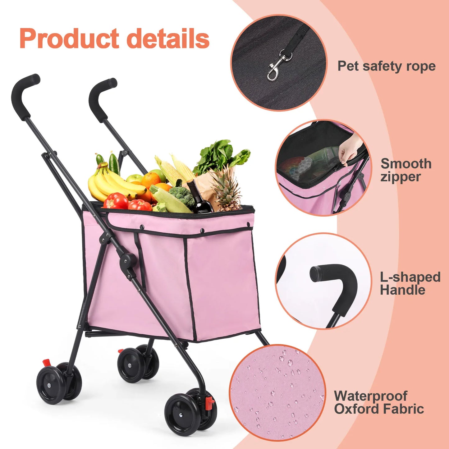 Wedyvko Shopping Trolley Dog Stroller Four Wheels Folding Cart