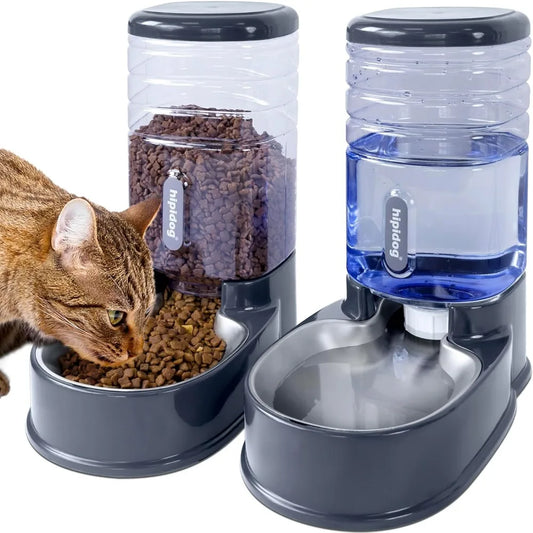 Automatic Pet Feeder And Water Dispenser With Stainless Steel Bowls