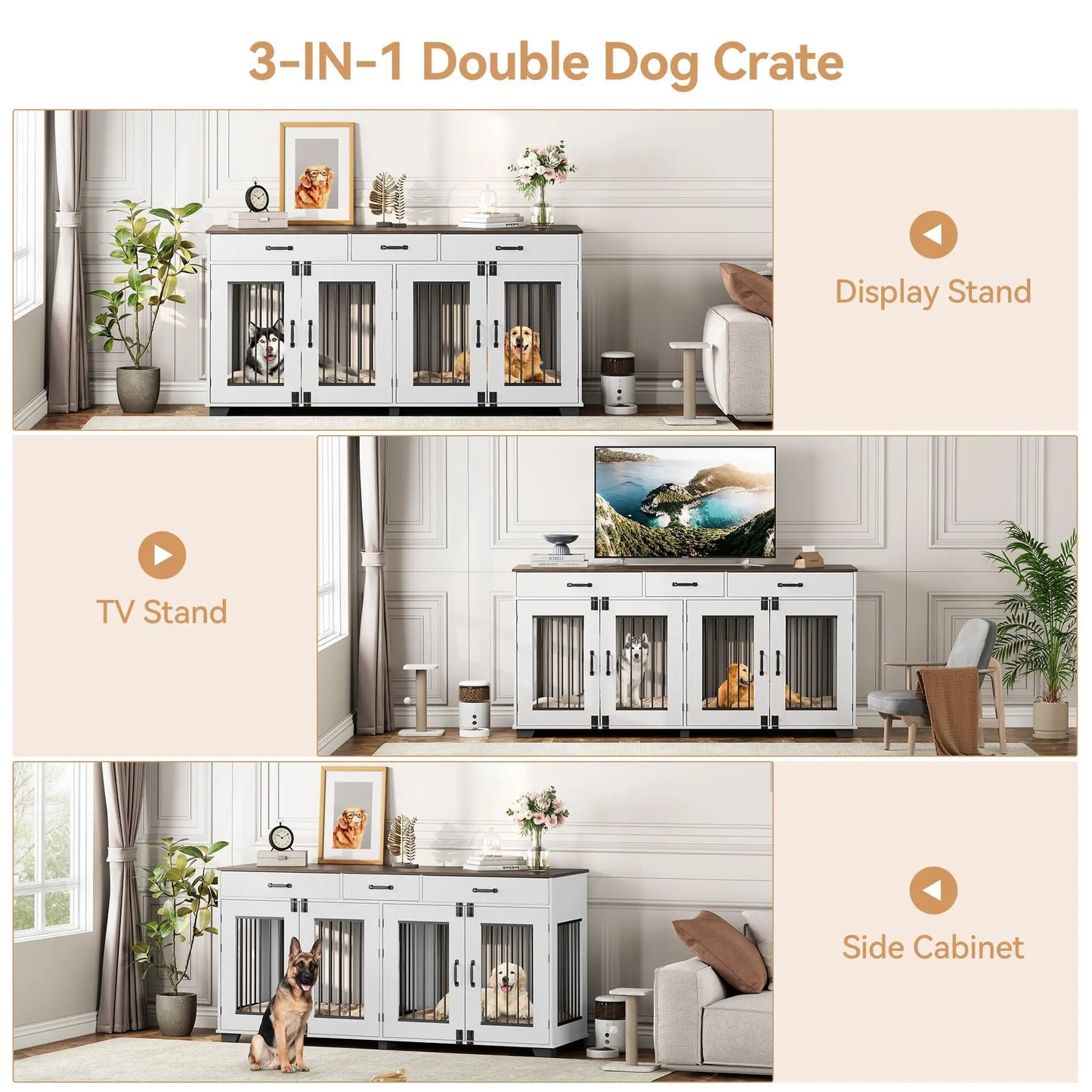 HiMISS Heavy Duty Double Dog Crate Furniture With Divider