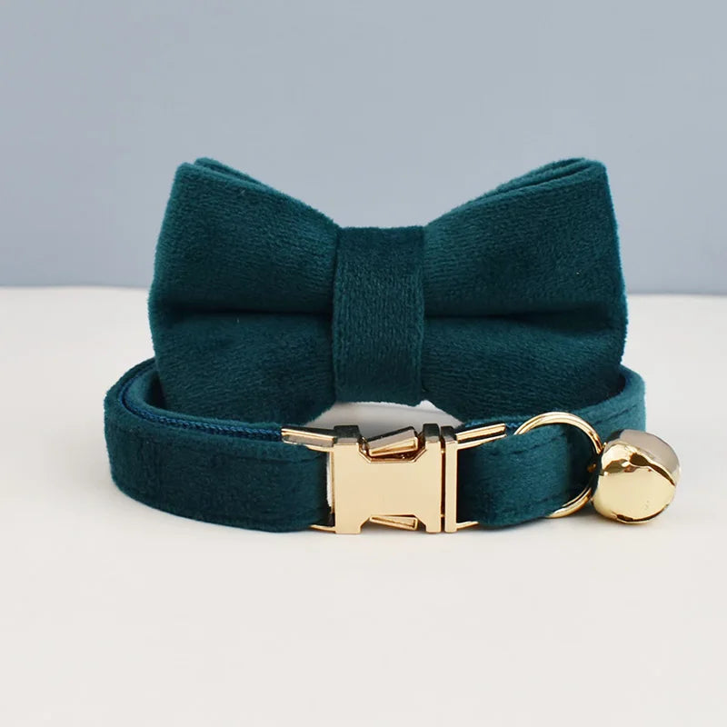 Cute Bowknot Cat Collar With Bell Engraving ID Tag Nameplate Personalization