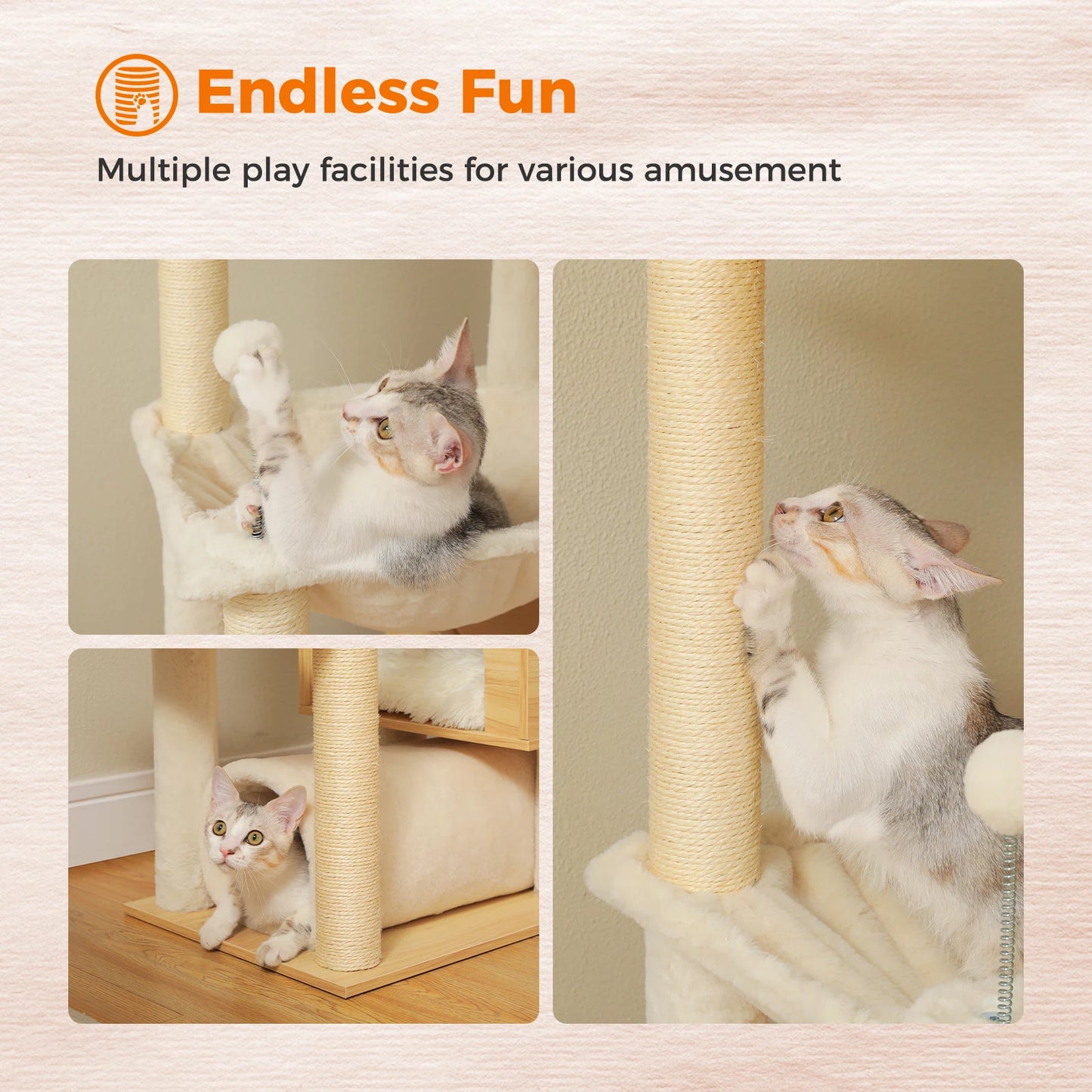 PAWZ Road Adjustable Wooden Cat Tree With Hammock Sisal Posts