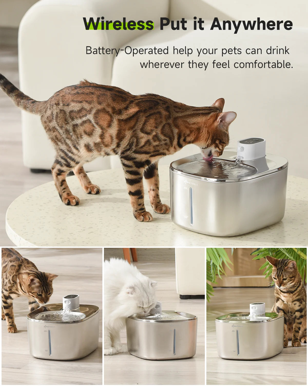APETDOLA Wireless Cat Water Fountain Auto Sensor Dispenser