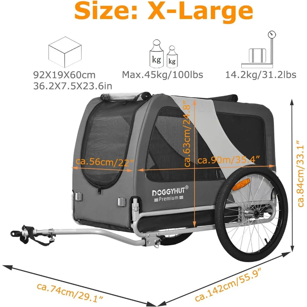 Pet Bike Trailer For Dogs Up To 100 Lbs With Durable Carrier