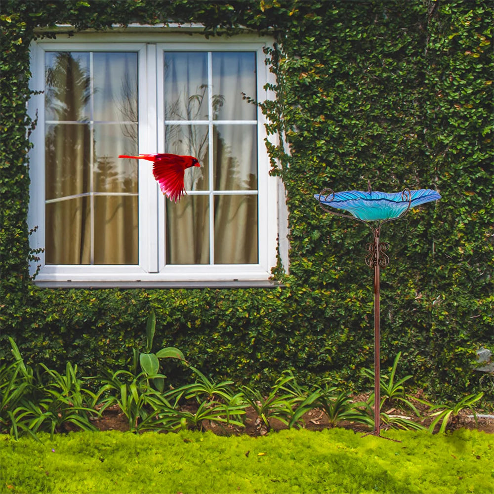 Outdoor Glass Bird Bath Feeding Bowl For Garden And Balcony