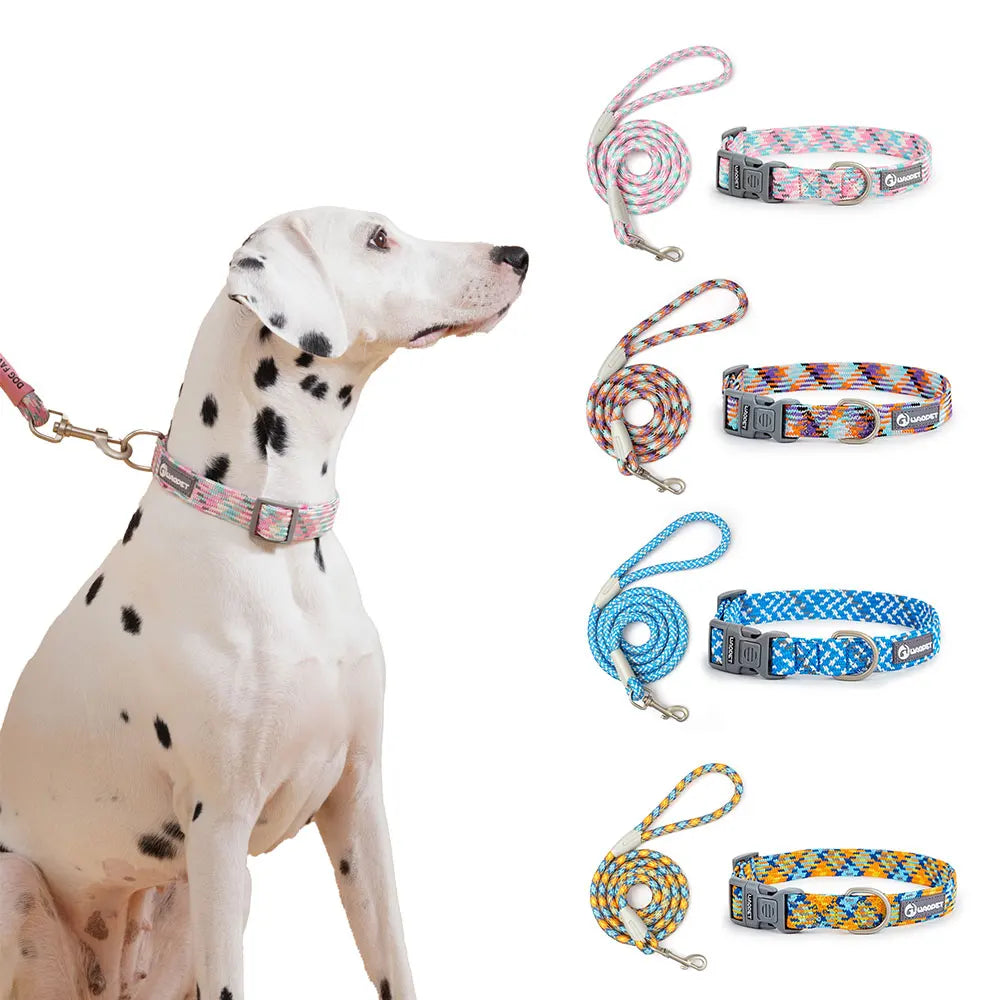 Leashes and Collar Set for Dogs Reflective Plaid Pattern