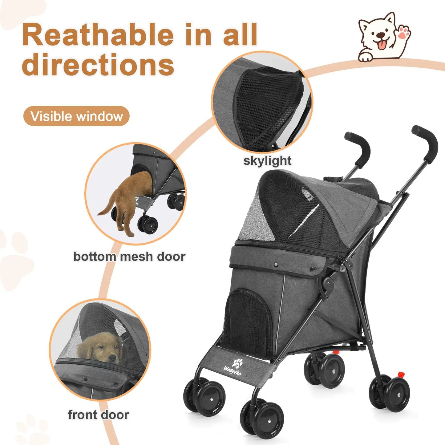 Travel Dog Stroller for Small Dogs and Cats 33 Lbs