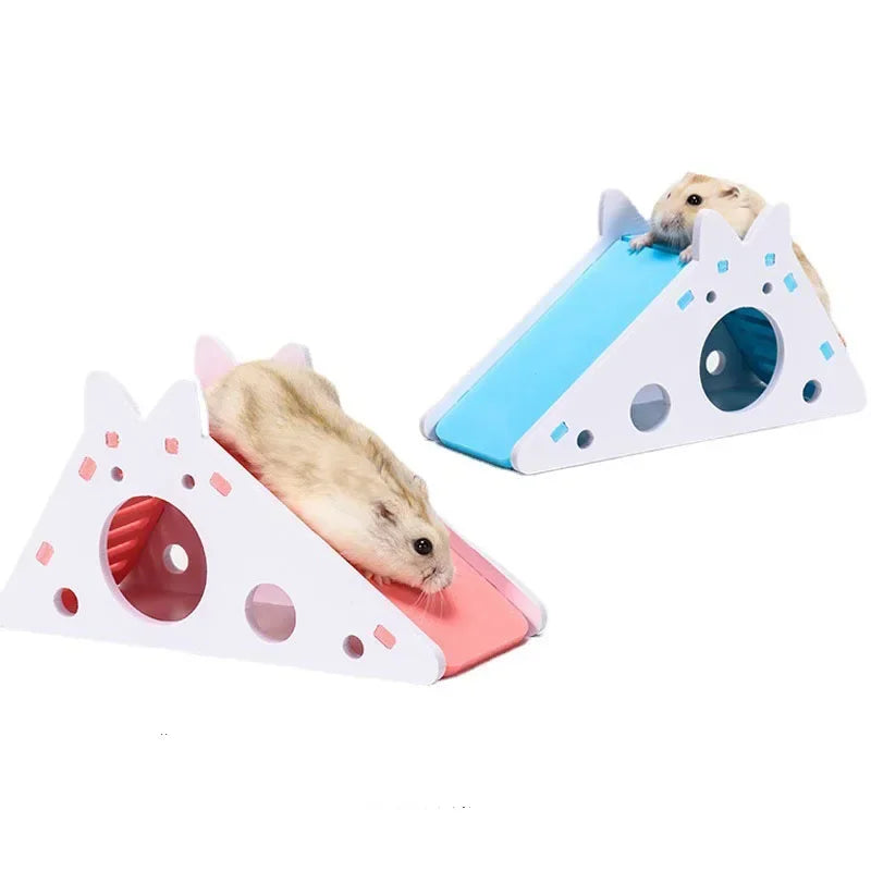 Wooden Hamster Slide Toy With House For Small Pets