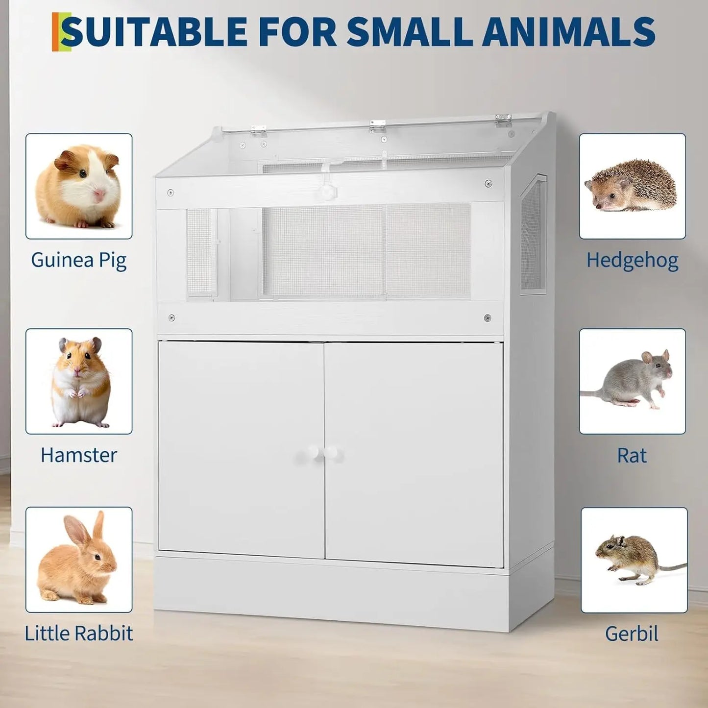 HiMISSCN Hamster Cage with Storage Cabinet and Easy View Panels