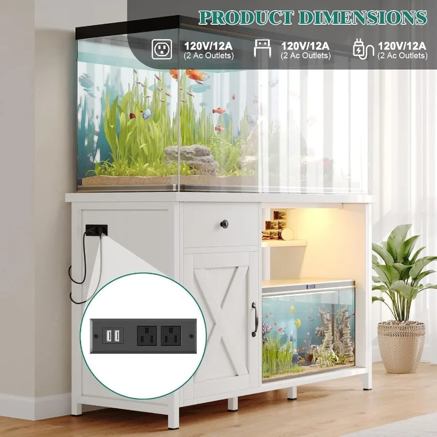 55 Gallon Fish Tank Stand With LED Light Power Outlets