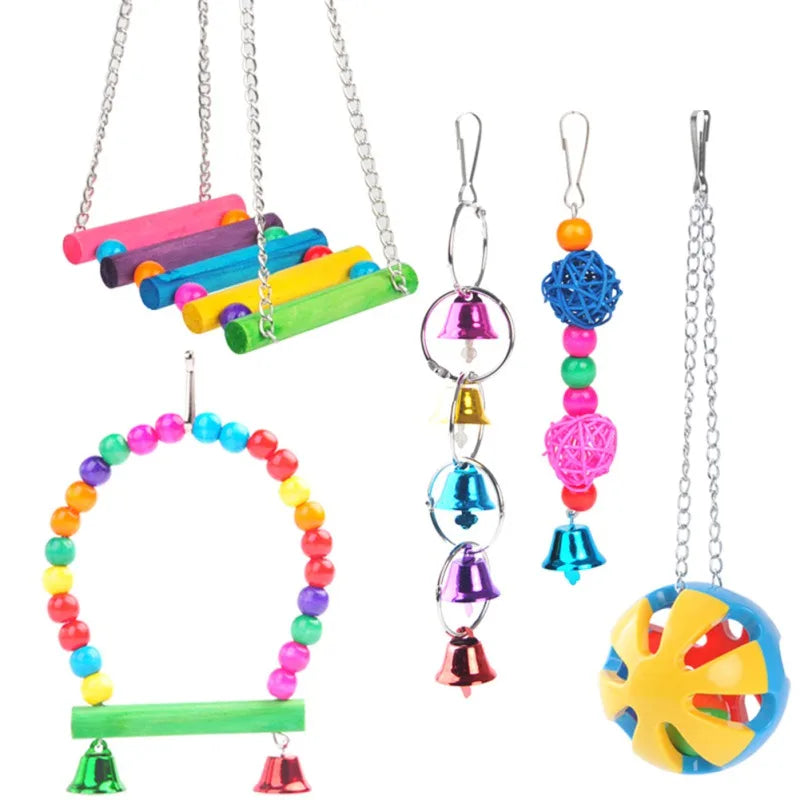Wood Parrot Chewing Toy For Cage Hanging Swing Climb