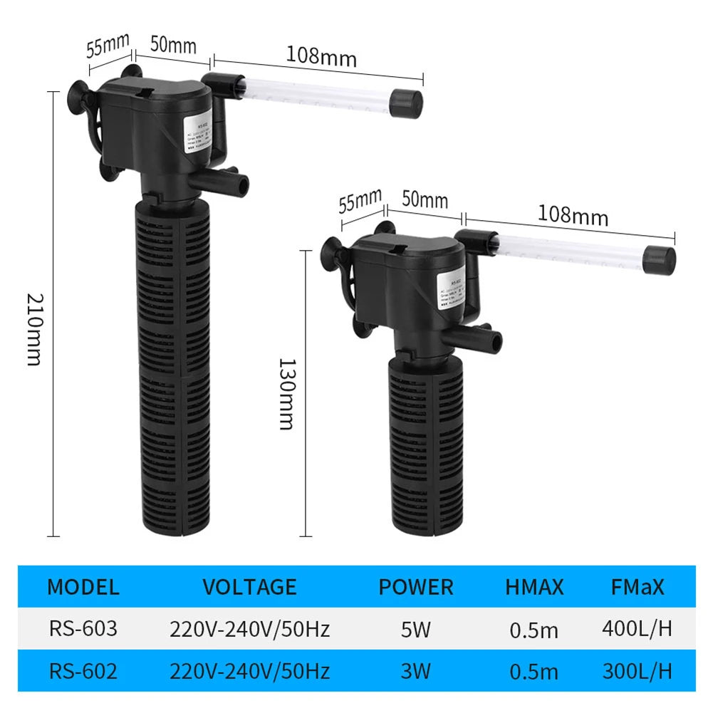 APWIKOGER 3 In 1 Aquarium Filter Silent Submersible Water Purifier