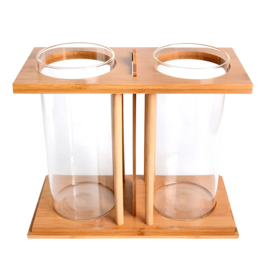 Dual Chamber Bamboo Desktop Betta Aquarium With LED Light