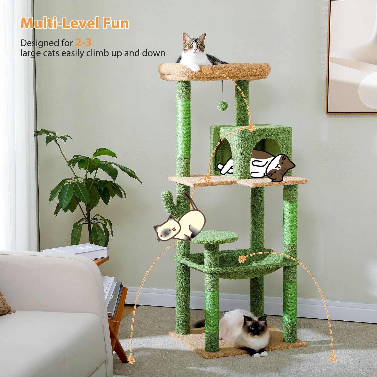 PAWZ Road Cactus Cat Tree Tower With Metal Plush Hammock