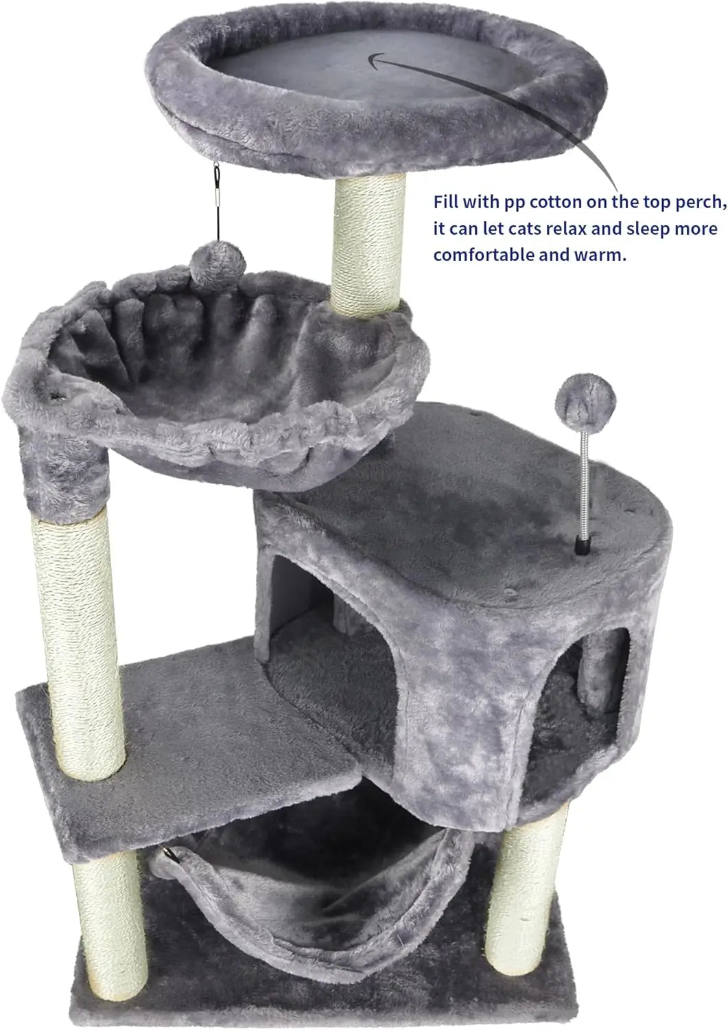 Cat Tree With Condo And Plush Hammock For Indoor Cats