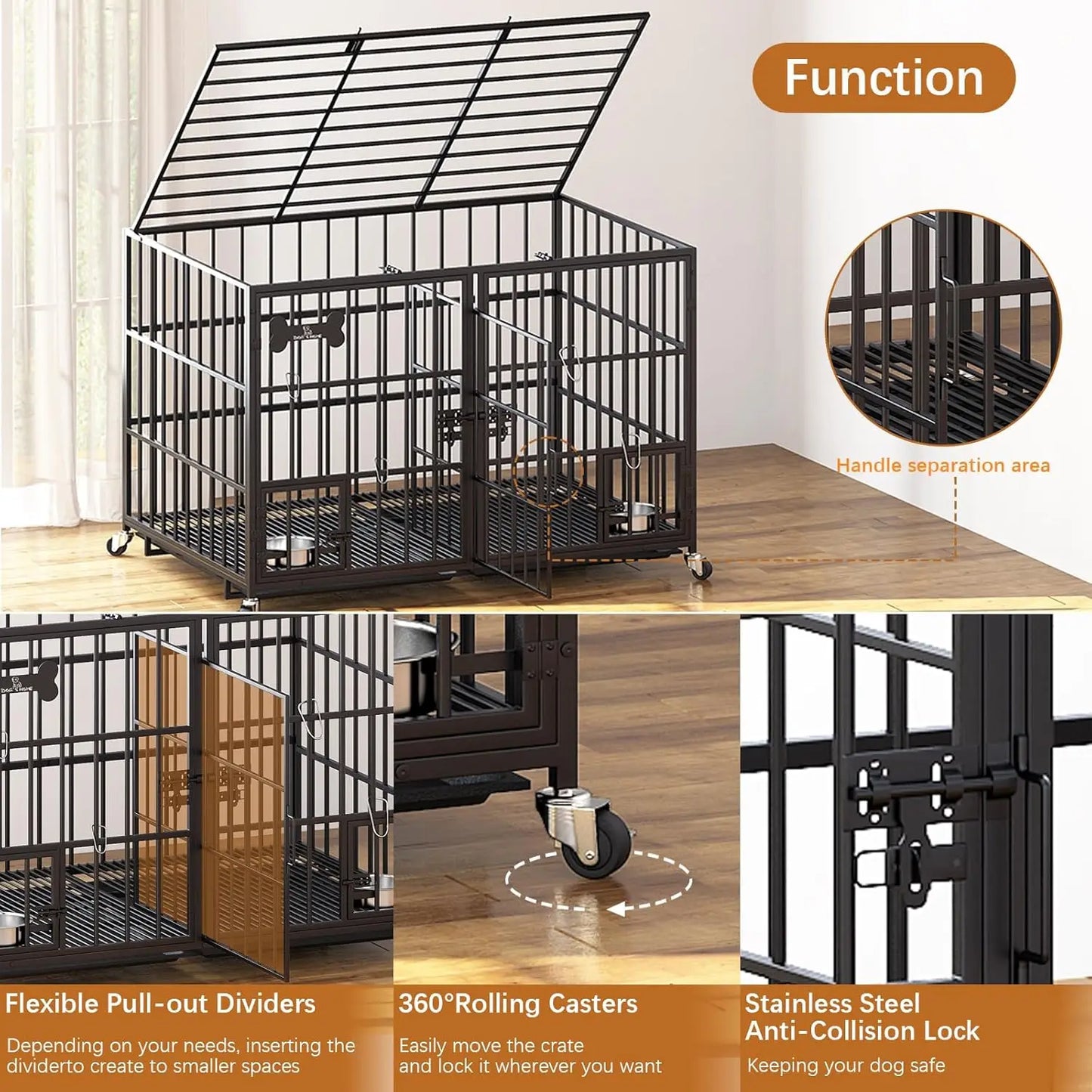 Dosker Heavy Duty Metal Dog Crate With Divider Escape Proof