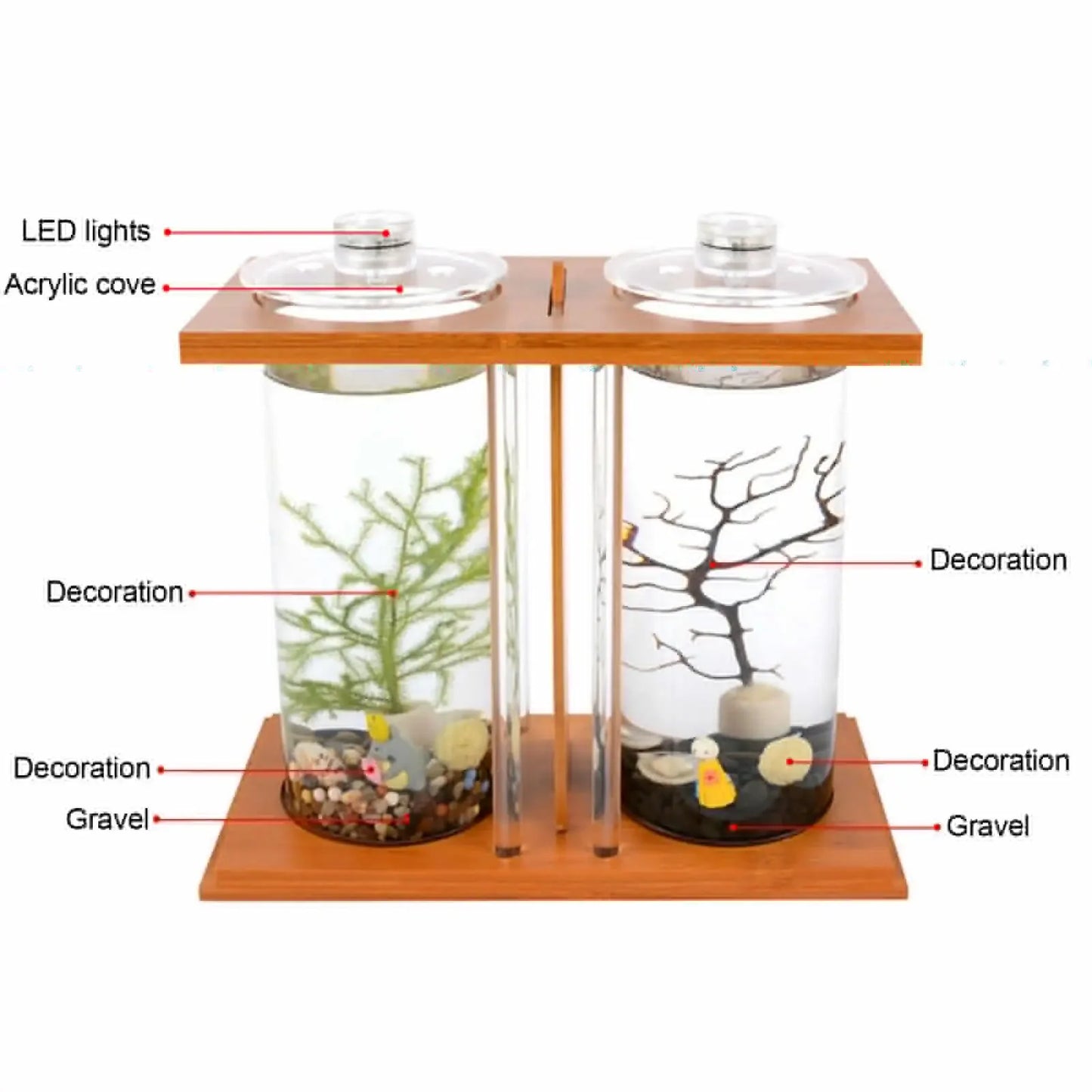 Dual Chamber Bamboo Desktop Betta Aquarium With LED Light