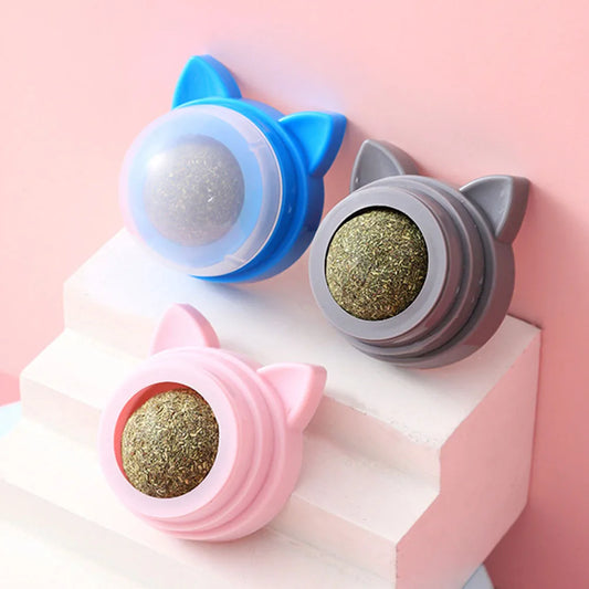 Shunmaii Rotatable Cat Cleaning Toy With Self Adhesive Catnip Balls