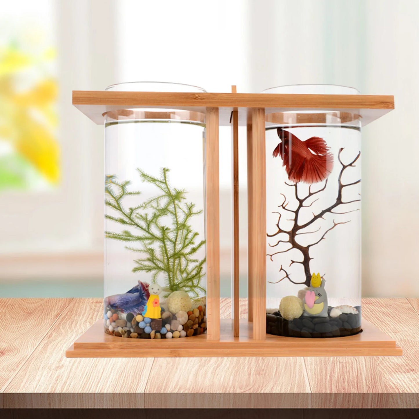 Desktop Betta Fish Tank With Dual Glass LED Lights Lids