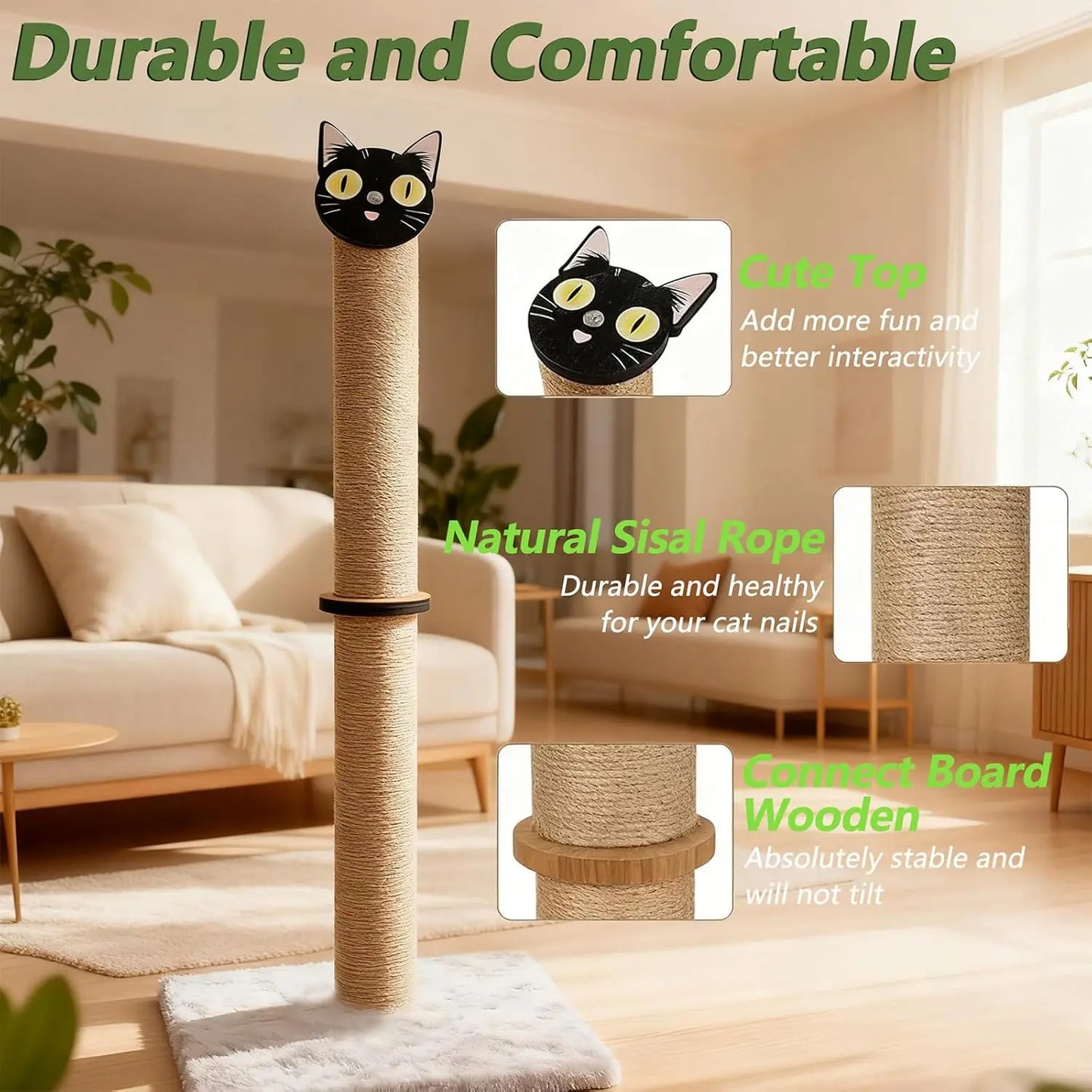 Cat Scratching Post Sisal and Plush Pad for Indoor Cats
