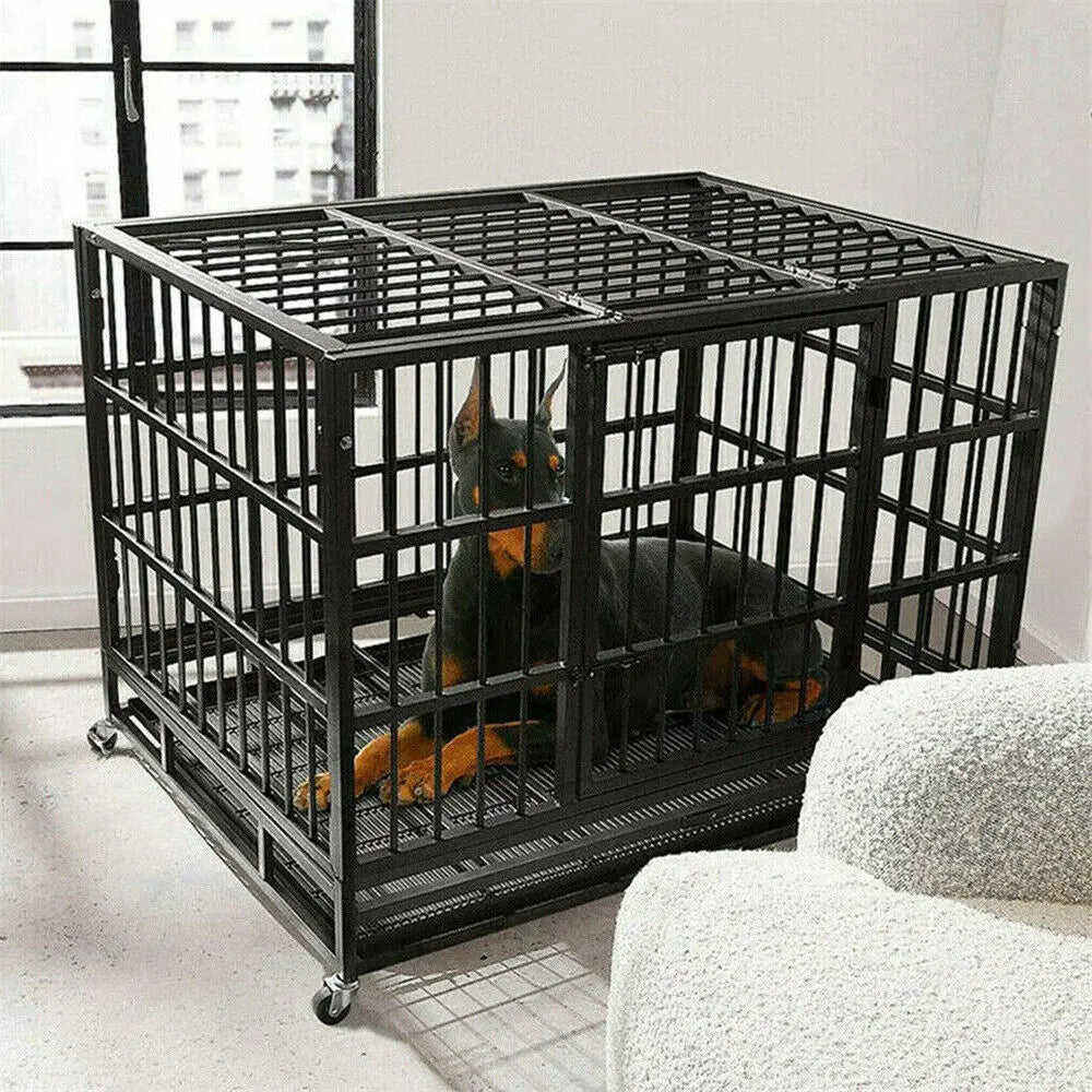 BINGOPAW Heavy Duty Dog Crate With Lockable Wheels Removable Tray